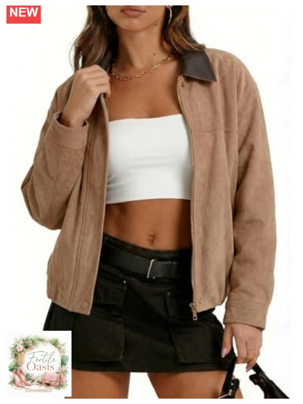 Faux Suede Leather Jacket Oversized Bomber Moto Biker Women's Long Sleeve Zip